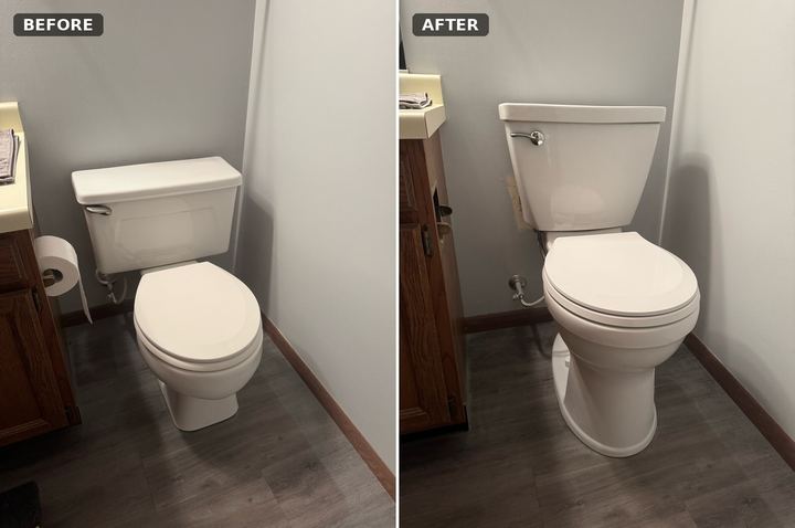 Toilet install, before and after